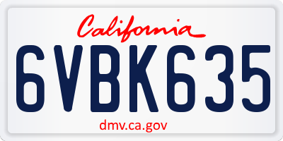 CA license plate 6VBK635