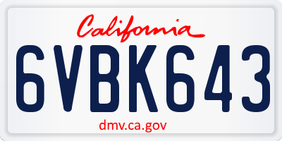 CA license plate 6VBK643