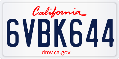 CA license plate 6VBK644
