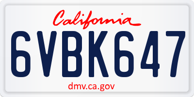 CA license plate 6VBK647
