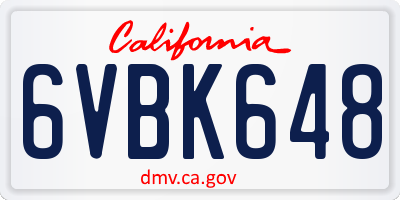 CA license plate 6VBK648