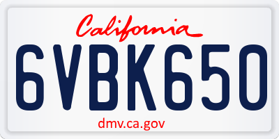 CA license plate 6VBK650