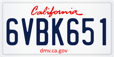 CA license plate 6VBK651