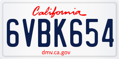 CA license plate 6VBK654