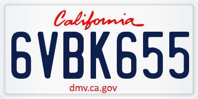 CA license plate 6VBK655