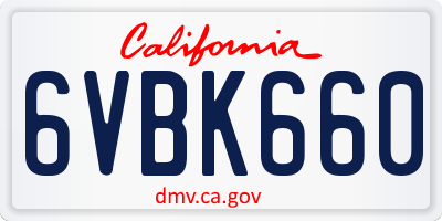 CA license plate 6VBK660