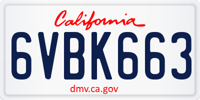 CA license plate 6VBK663