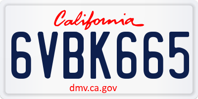 CA license plate 6VBK665