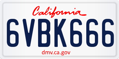 CA license plate 6VBK666