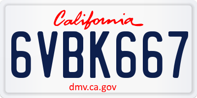 CA license plate 6VBK667