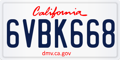 CA license plate 6VBK668