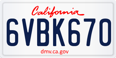 CA license plate 6VBK670