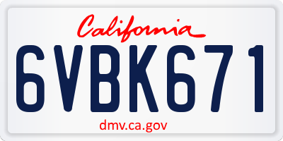 CA license plate 6VBK671