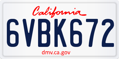 CA license plate 6VBK672