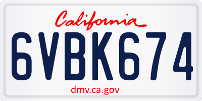 CA license plate 6VBK674