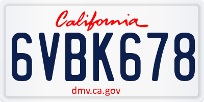 CA license plate 6VBK678