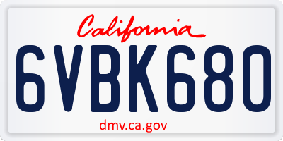 CA license plate 6VBK680
