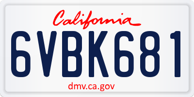 CA license plate 6VBK681