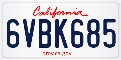 CA license plate 6VBK685