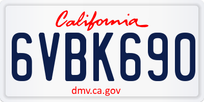 CA license plate 6VBK690