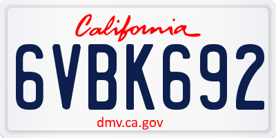 CA license plate 6VBK692
