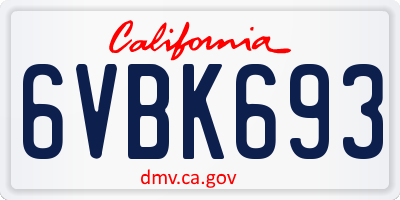 CA license plate 6VBK693