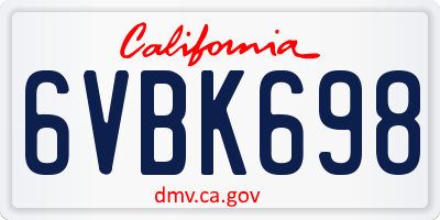 CA license plate 6VBK698