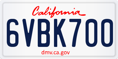 CA license plate 6VBK700