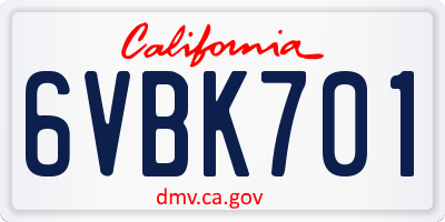 CA license plate 6VBK701