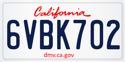 CA license plate 6VBK702