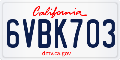 CA license plate 6VBK703