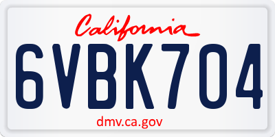 CA license plate 6VBK704