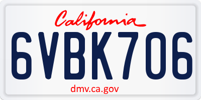 CA license plate 6VBK706