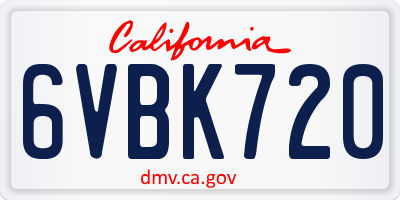 CA license plate 6VBK720