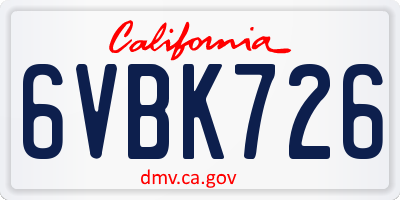 CA license plate 6VBK726