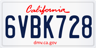 CA license plate 6VBK728