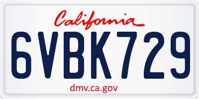 CA license plate 6VBK729