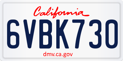 CA license plate 6VBK730