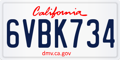 CA license plate 6VBK734