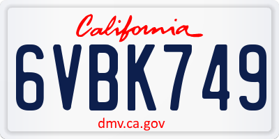 CA license plate 6VBK749