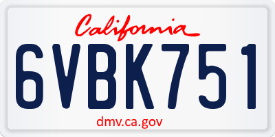 CA license plate 6VBK751