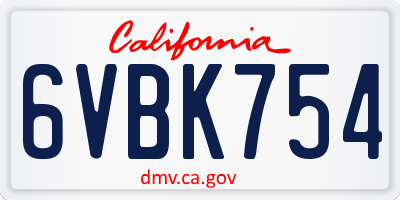 CA license plate 6VBK754
