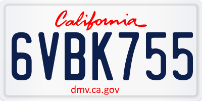 CA license plate 6VBK755