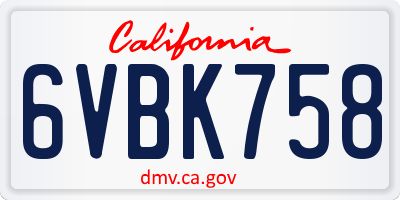 CA license plate 6VBK758