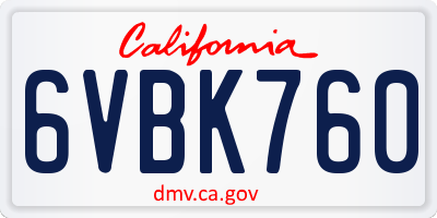 CA license plate 6VBK760