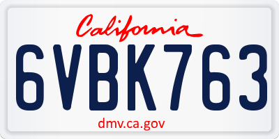 CA license plate 6VBK763