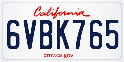 CA license plate 6VBK765