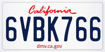 CA license plate 6VBK766