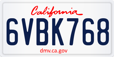 CA license plate 6VBK768