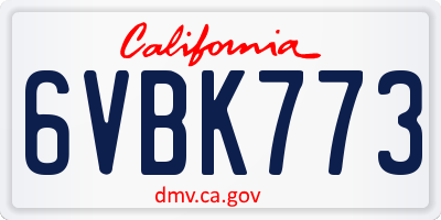 CA license plate 6VBK773